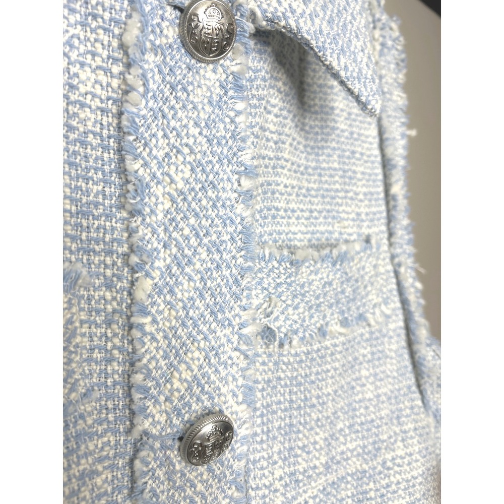 ZARA Light Blue White Tweed Fringe Vest Jacket Size L women New no‎ tags - Picture 2 of 4